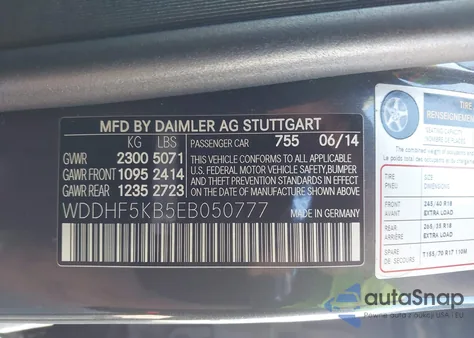 2014 Mercedes-Benz E 350 from USA, damaged, VIN WDDHF5KB5EB050777
